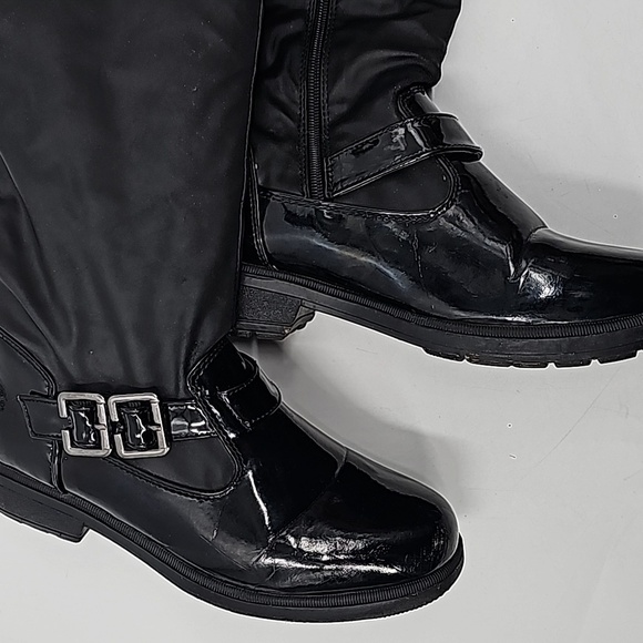 Totes Patent Leather & Nylon Winter Boots w Red Plaid Top Sock Lining - Picture 4 of 10